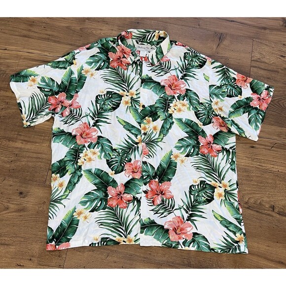 Bishop St. Apparel Hawaiian Shirt Mens 2XL Polo Floral Aloha Short Sleeve Rayon - Picture 2 of 10